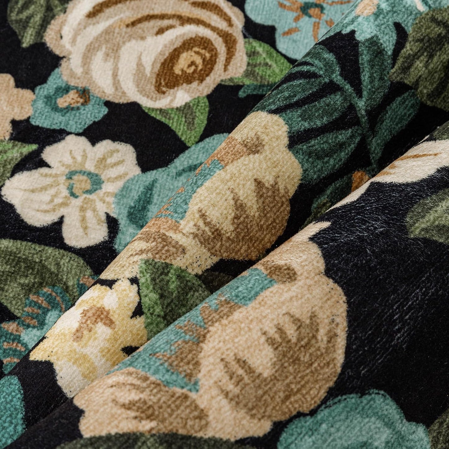 Washable Floral Area Rug 5X7 Black Living Room Carpet Scalloped Flower Non-Slip