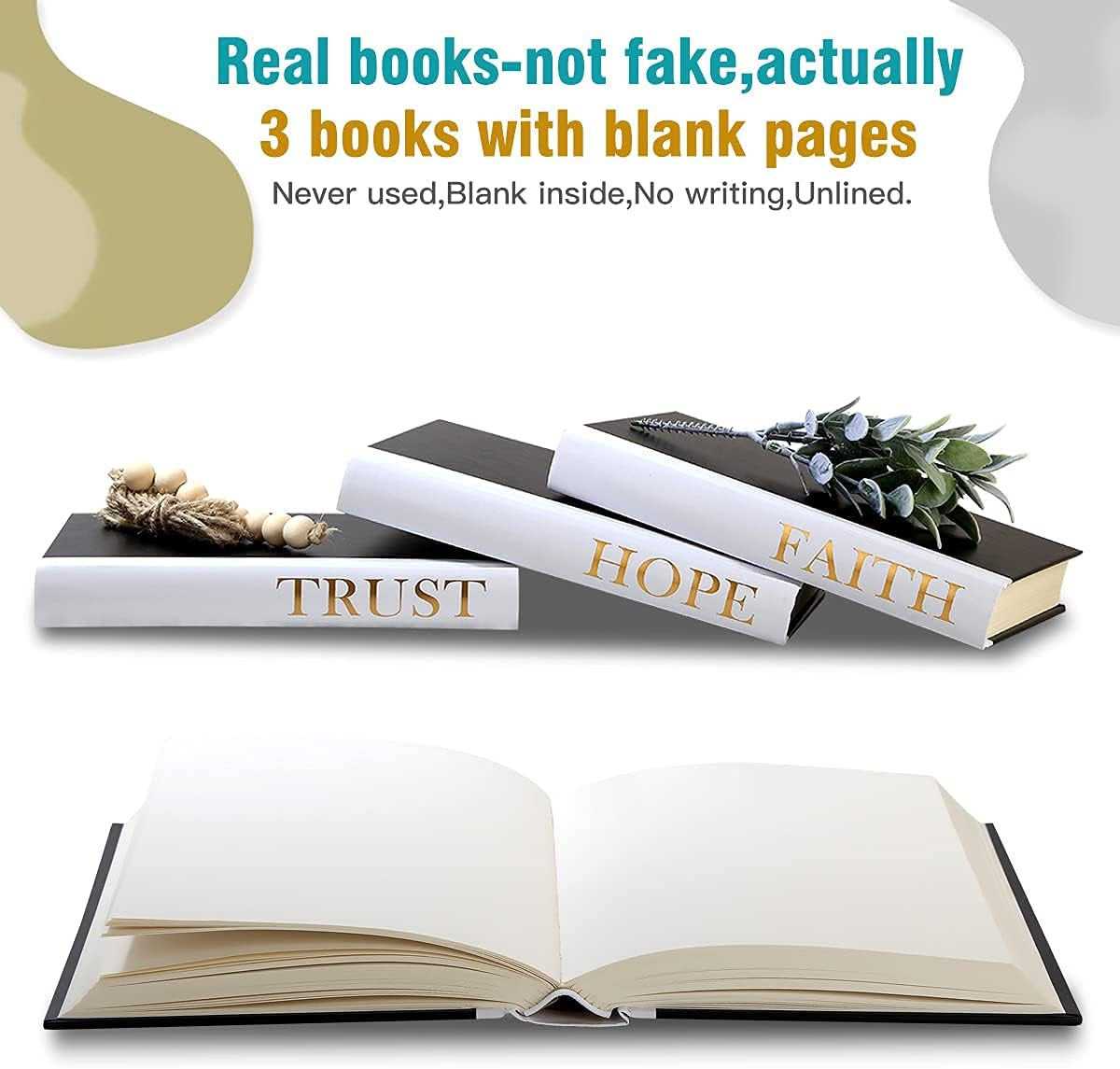 Decorative Hardcover Quote Books,Black and White Decoration Books, Farmhouse Stacked Books,Hope | Faith | Trust (Set of 3) Stacked Books for Decorating Coffee Tables and Bookshelf