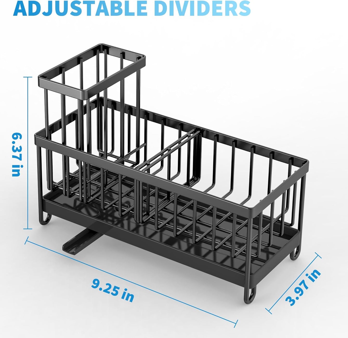 Black Sponge Holder for Kitchen Sink, Sink Caddy Organizer with High Brush Holder, Storage Essentials, Rustproof 304 Stainless Steel