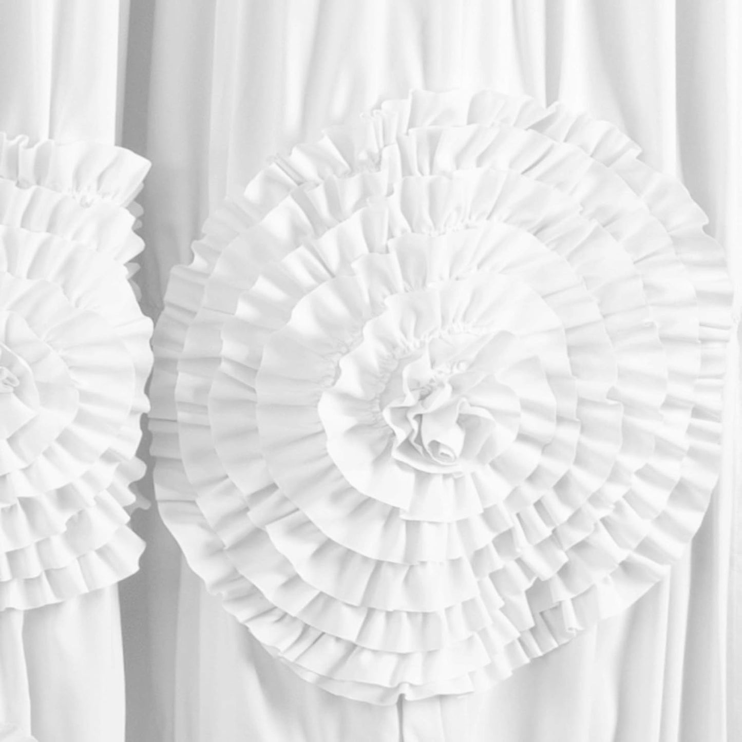 Serena Ruffle Shower Curtain, 72" W X 72" L, White - Beautiful Ruched Flower Design