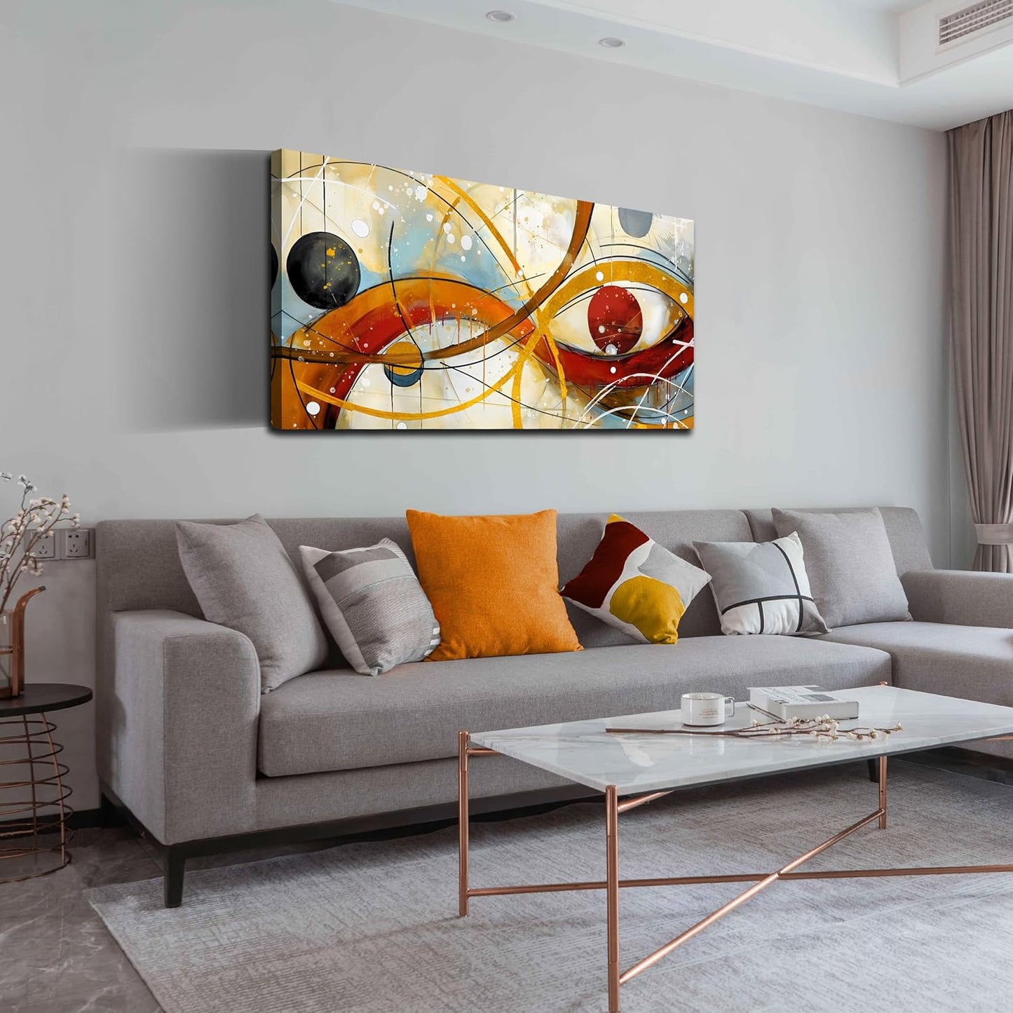 Large Abstract Yellow Canvas Wall Art for Living Room Bedroom Home Office Modern Wall Decor Line Geometric Abstract Picture Framed Canvas Prints Size 20X40