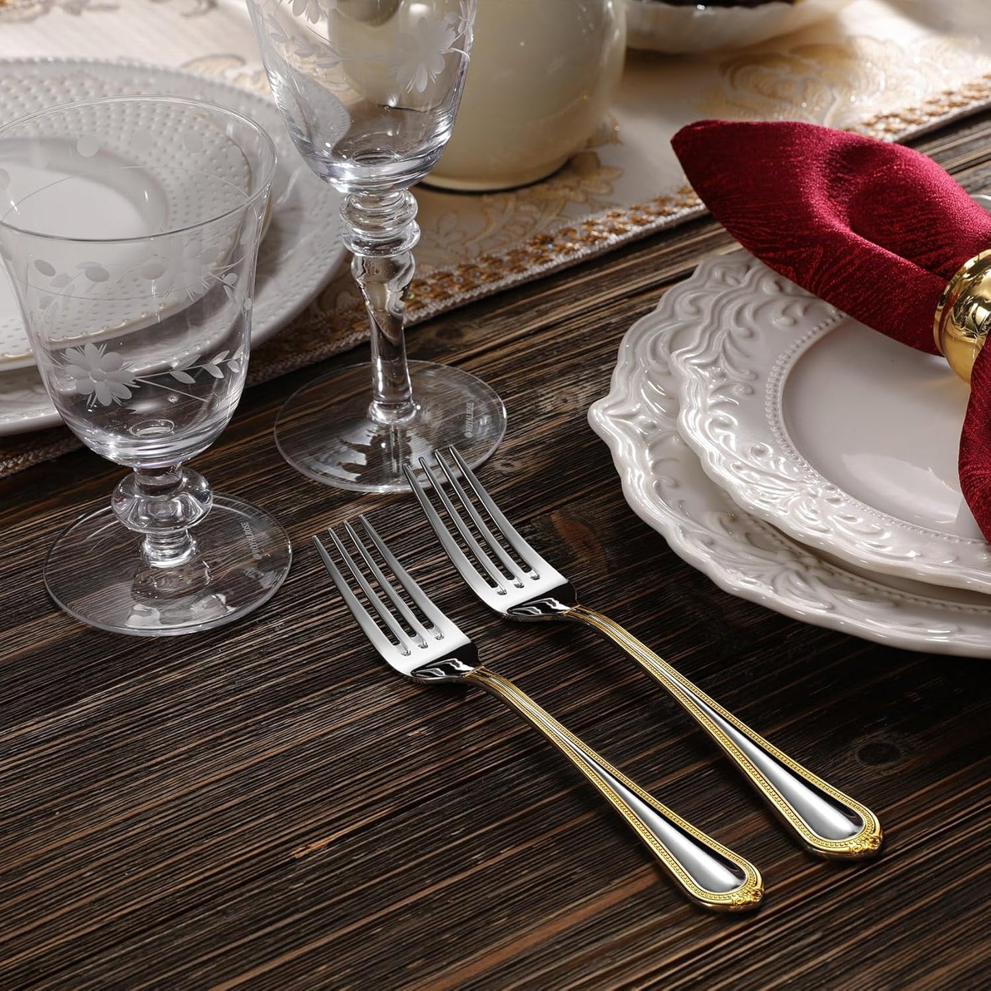 Pearl Edge Premium 20-Piece Refined Bead Silverware Set, (20, Gold Accent)