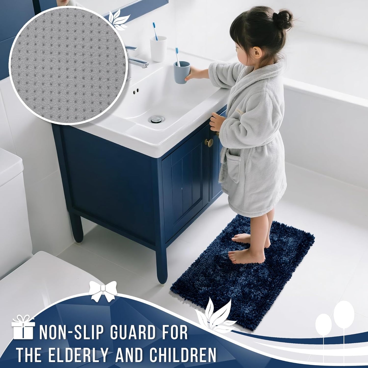 Bathroom Rugs Sets 2 Piece, Soft Absorbent Bathmat Non-Slip Backing, 31.5"X20"+24"X20", Blue