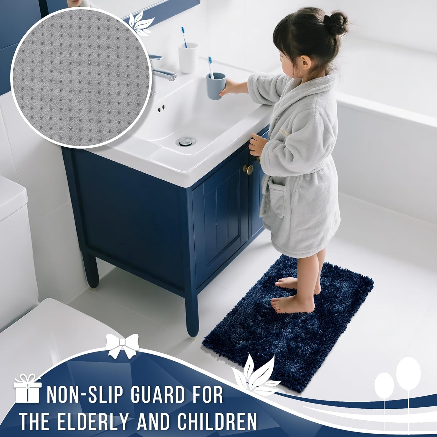 Bathroom Rugs Sets 2 Piece, Soft Absorbent Bathmat Non-Slip Backing, 31.5"X20"+24"X20", Blue
