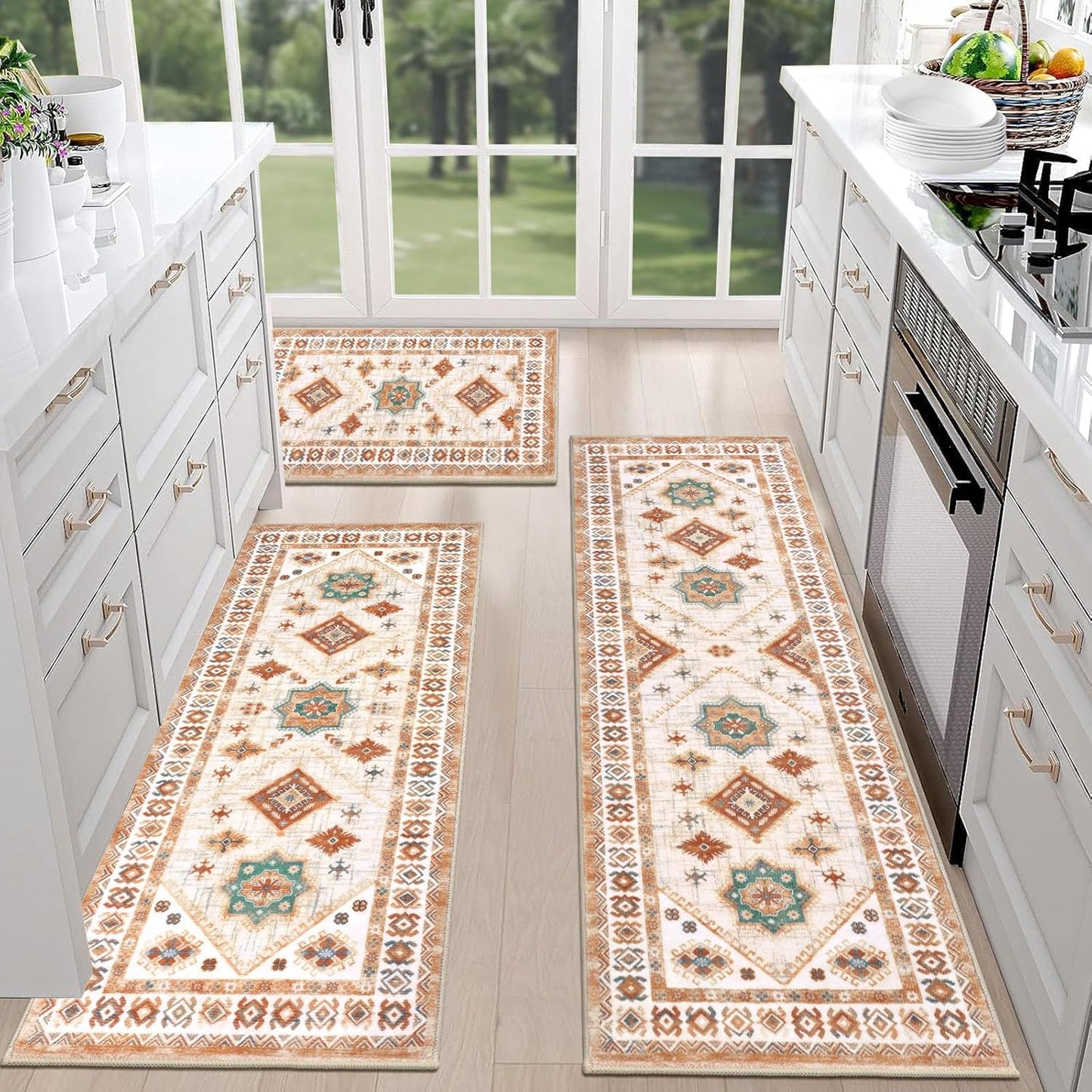 HEBE Boho Kitchen Rug Sets, 3 Piece with Runner, Non-Slip