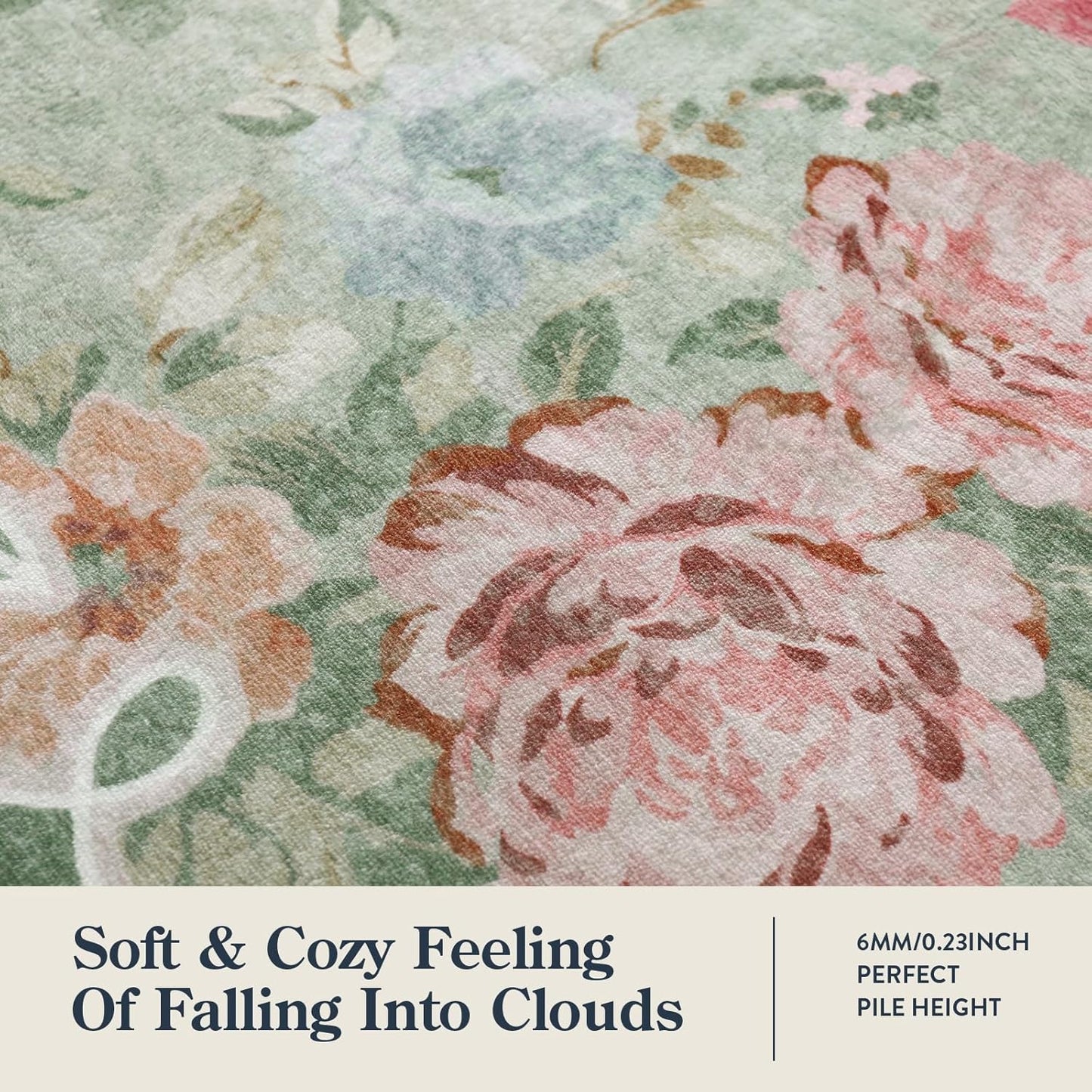 Floral Living Room Rugs 6X9 Area Rugs, Vintage Green Rugs for Bedroom (6'X9, Green)