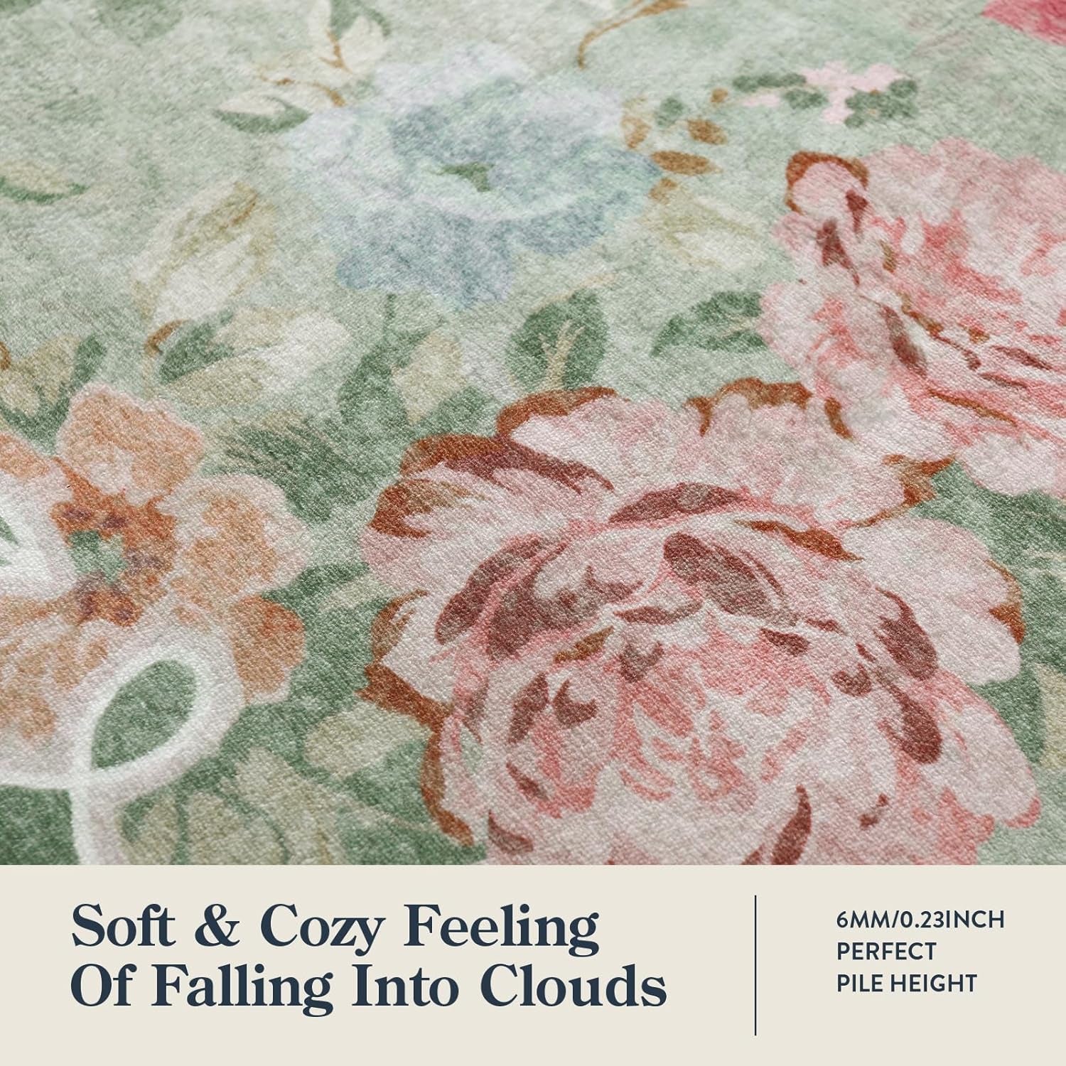 Floral Living Room Rugs 6X9 Area Rugs, Vintage Green Rugs for Bedroom (6'X9, Green)