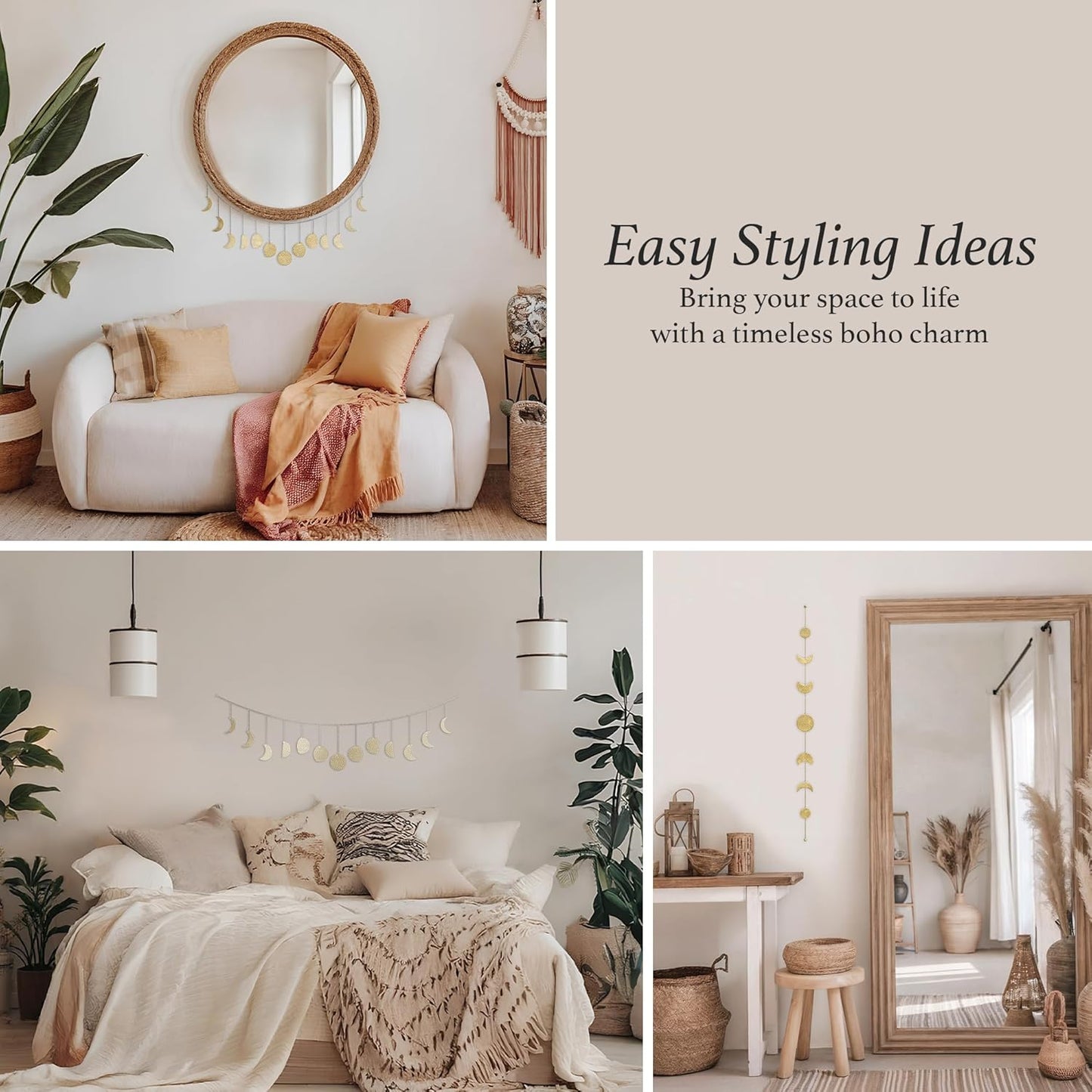 Moon Phase, Gold Wall Decor for Bedroom, Handmade Hammered Metal 36" 13 Phases Moon, Celestial Wall Art, Gift for Women & Kids