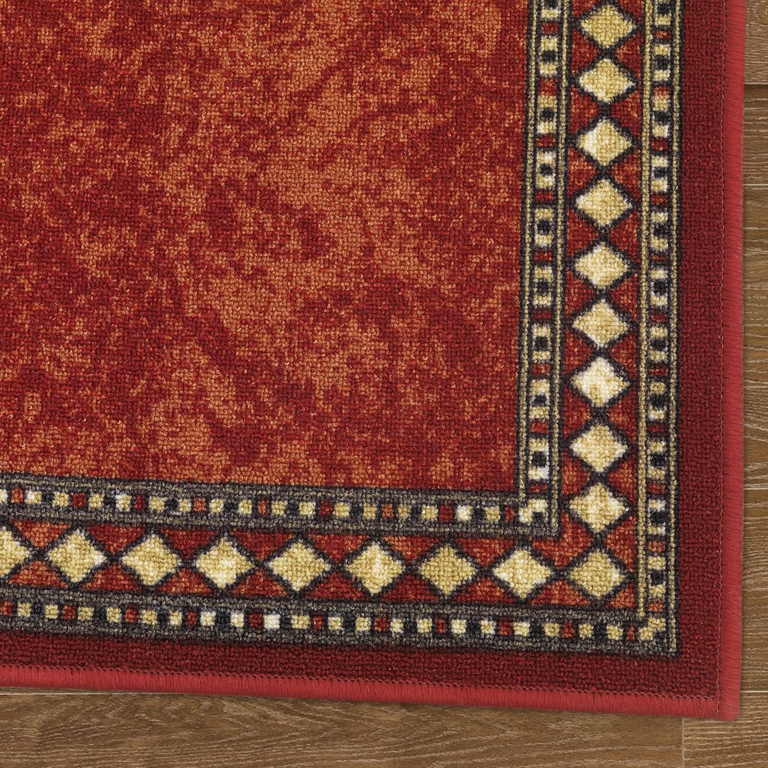 Alfombras Modern Bordered 2X10 Non-Skid (Non-Slip) Low Profile Pile Rubber Backing Indoor Area Runner Rugs (Maroon Beige, 2' X 10')