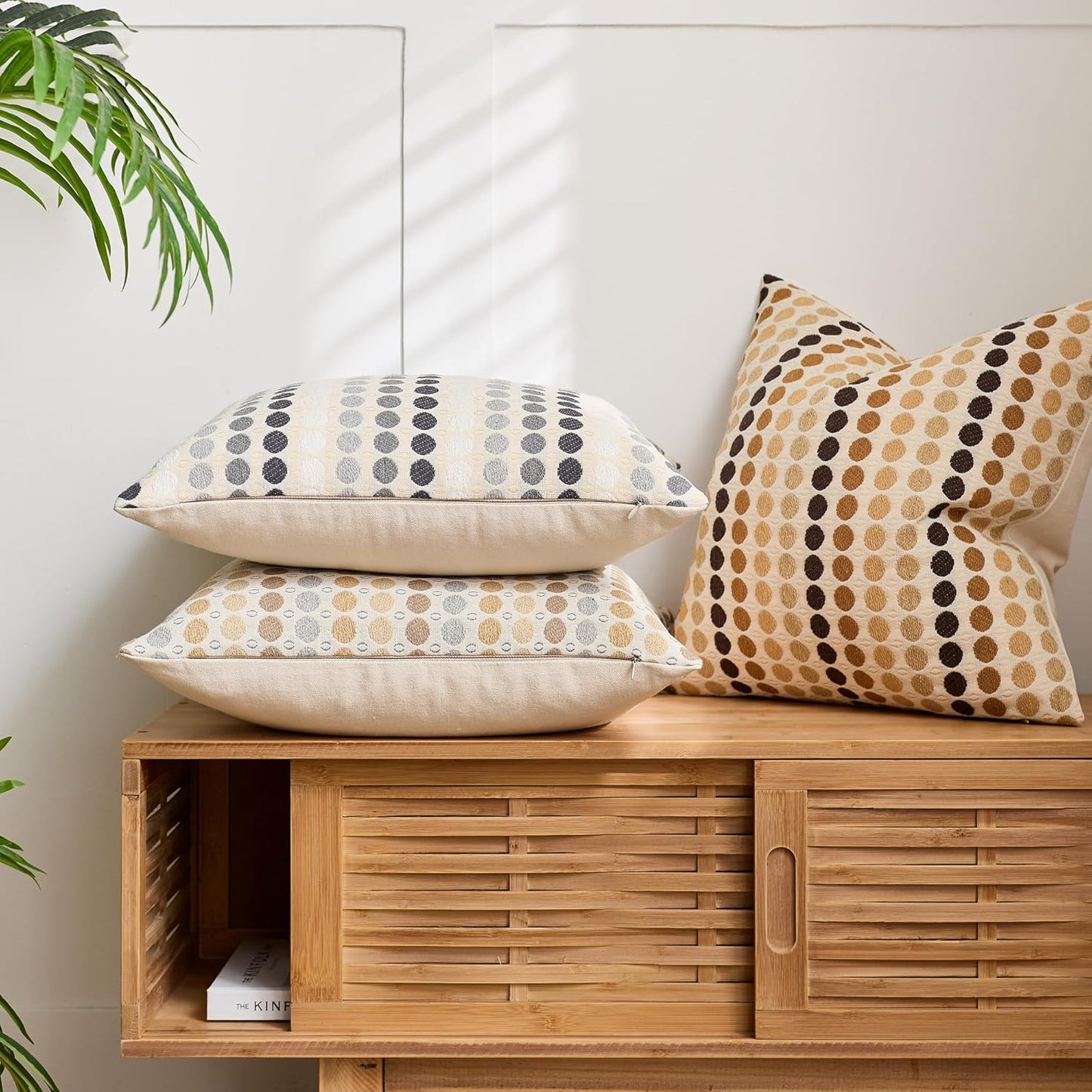 Boho Throw Pillow Covers 18X18 Set of 2, Geometric Polka Dots Decorative Pillowcases for Couch, Sofa, Bed & Living Room,Gray White Neutral Textured Accent Home Decor