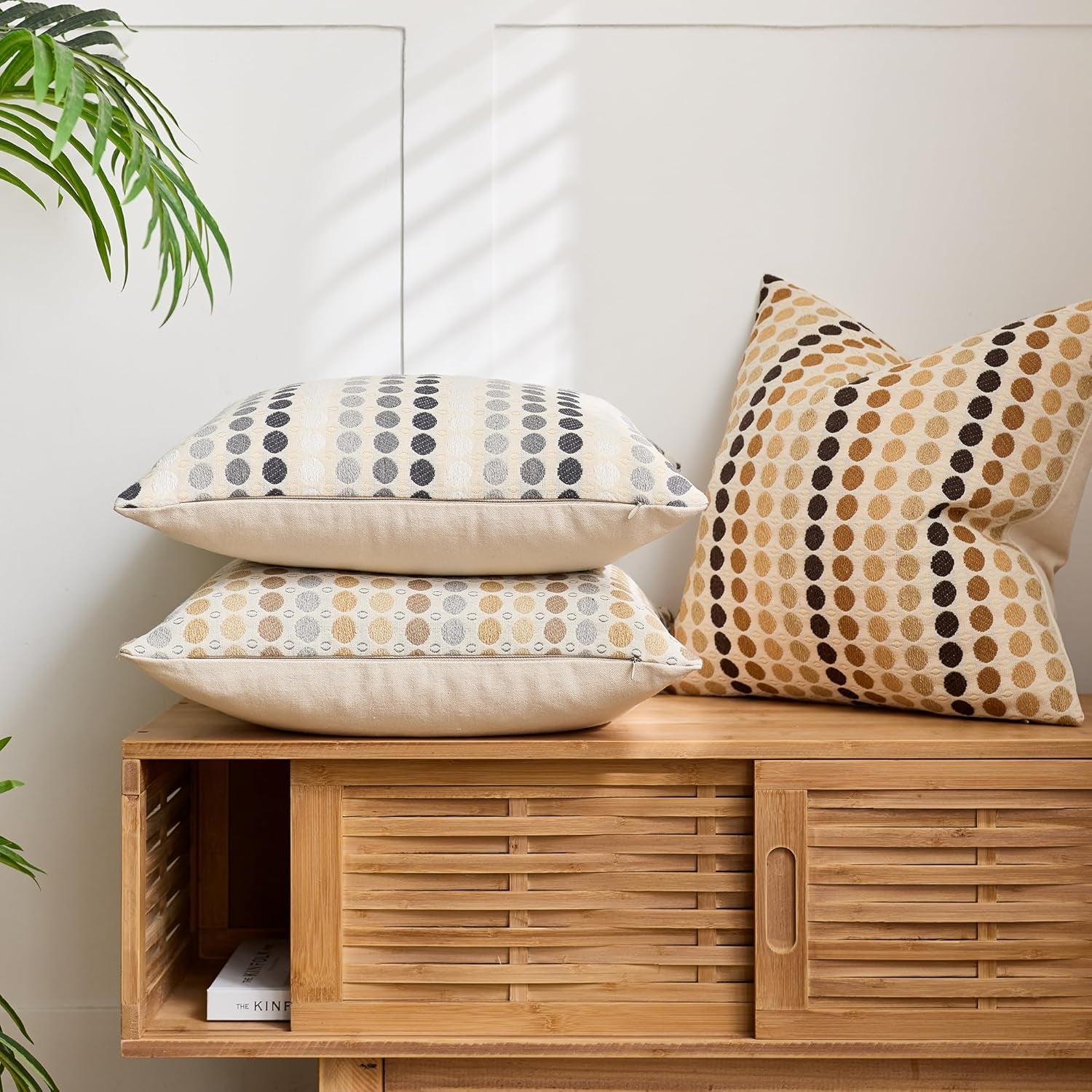 Boho Throw Pillow Covers 18X18 Set of 2, Geometric Polka Dots Decorative Pillowcases for Couch, Sofa, Bed & Living Room,Gray White Neutral Textured Accent Home Decor