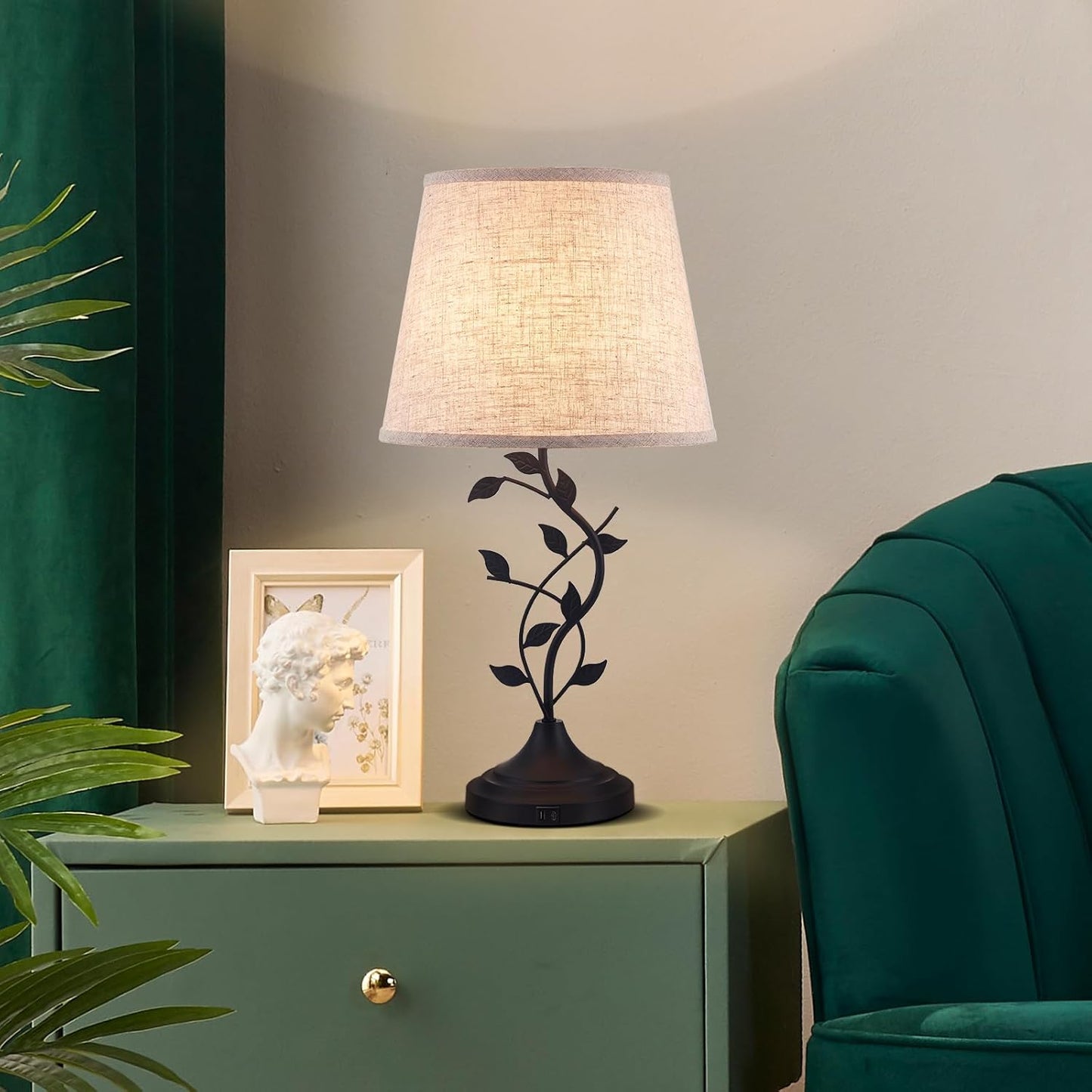 Traditional Tall Retro Side Table Lamp for Living Room and Bedroom, 24.4 inch