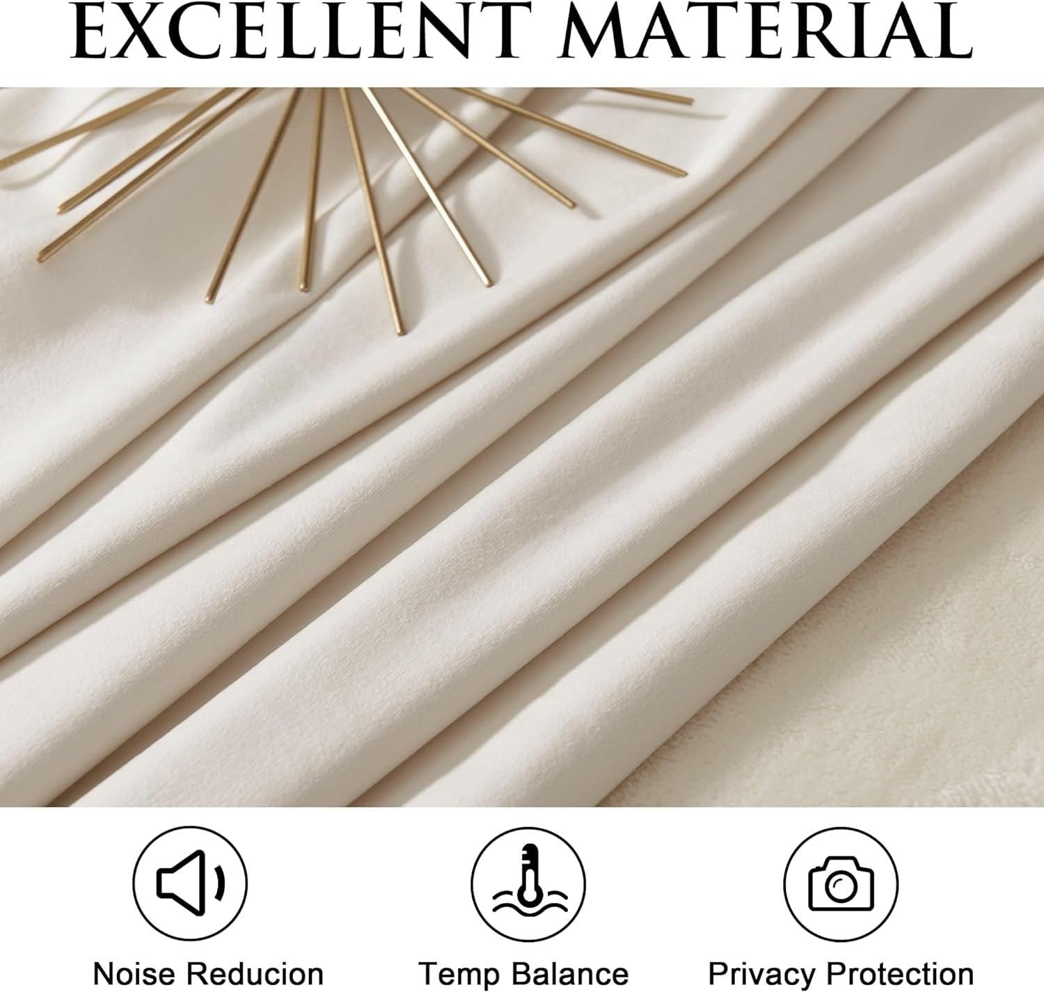 Beige Velvet Curtains, Elegant, Privacy Thermal, W52 X L84 Inches, 2 Panels