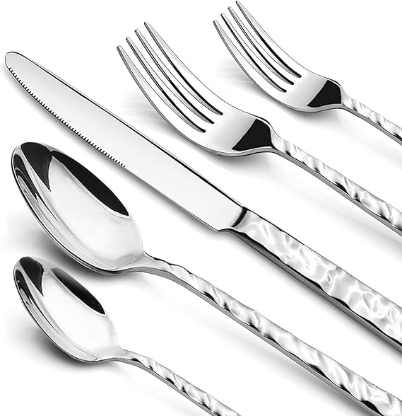 Silverware Set, 40 Piece Premium Stainless Steel Flatware Set for 8, Heavy Duty Silverware Cutlery Sets with Wavy Patterns