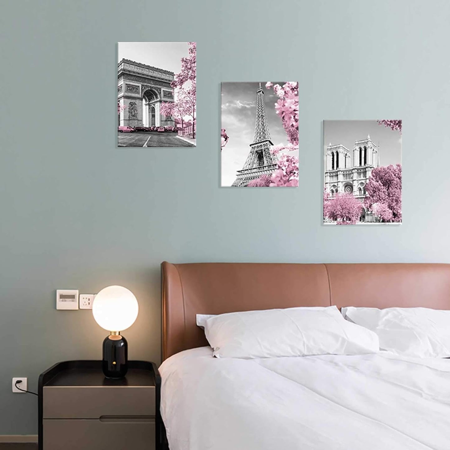 Paris Eiffel Tower Wall Decor Pink, Black, and White Pictures, Framed, Size 12X16 Each Panel