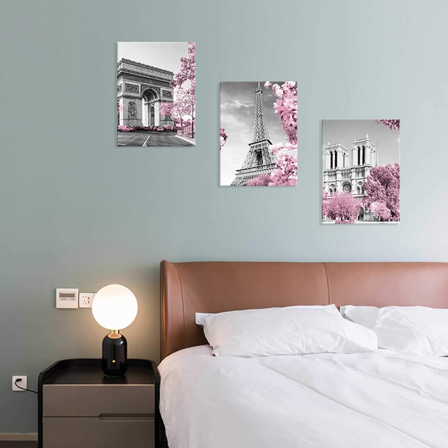 Paris Eiffel Tower Wall Decor Pink, Black, and White Pictures, Framed, Size 12X16 Each Panel