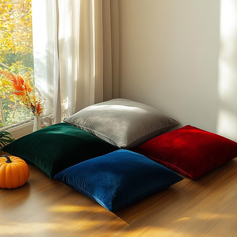 Green Velvet Throw Pillow Covers 16X16 Emerald Forest Hunter Dark Green Set of 2