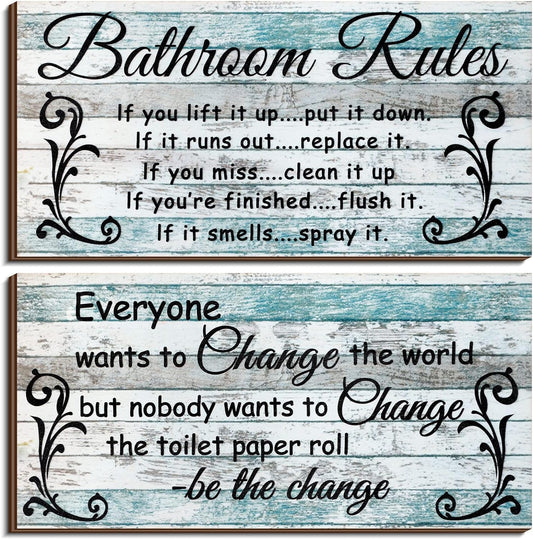 2 Pieces Funny Bathroom Signs Bathroom Wall Decor, Farmhouse Rustic Wooden Signs (Chic Style)