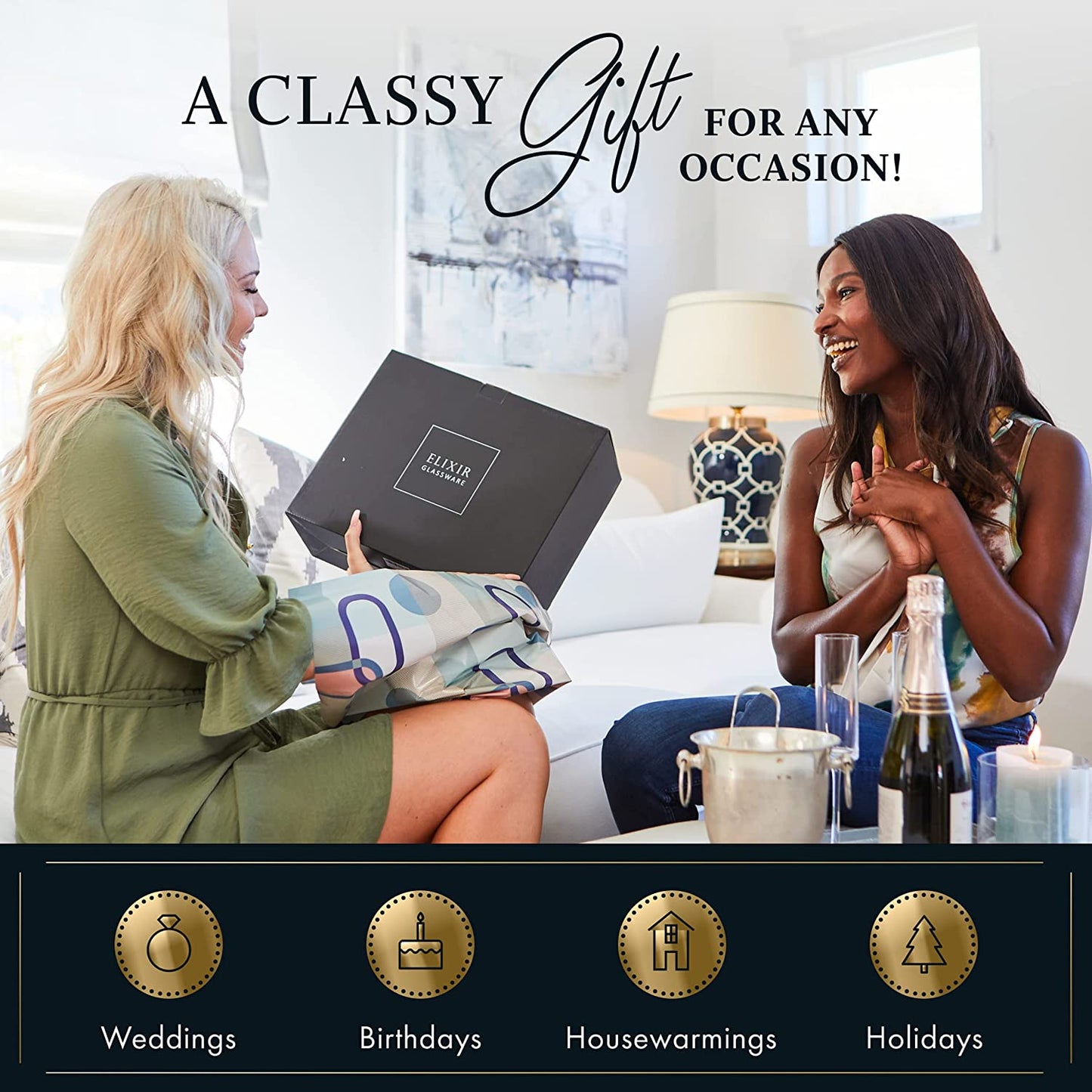 Crystal Square Wine Glasses, Set of 4, 4 - 14oz