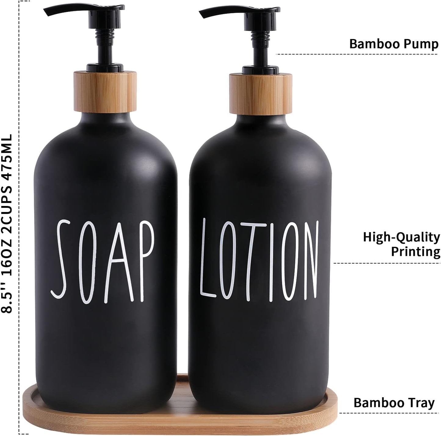 Black Dispenser Bathroom Set With Tray. Hand and Lotion