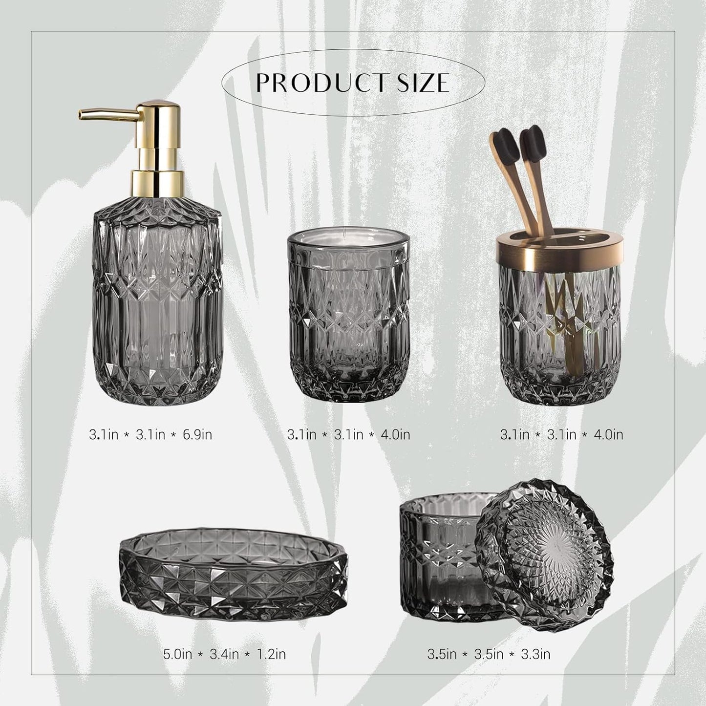 6PCS Bathroom Gray Glass Accessories Set