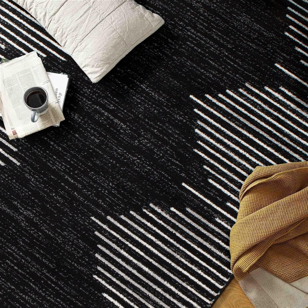 Bohemian Stripe Stain Resistant High Traffic Living Room Kitchen Bedroom Dining Home Office Runner Rug 2' X 7' Black