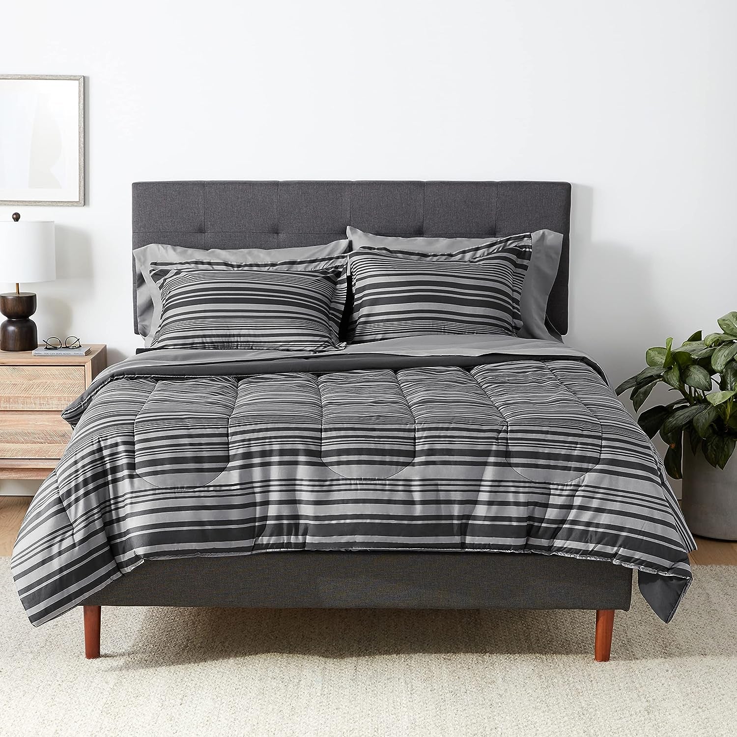 7-Piece Gray Calvin Stripe Bedding, Full/Queen Comforter Set with Sheets