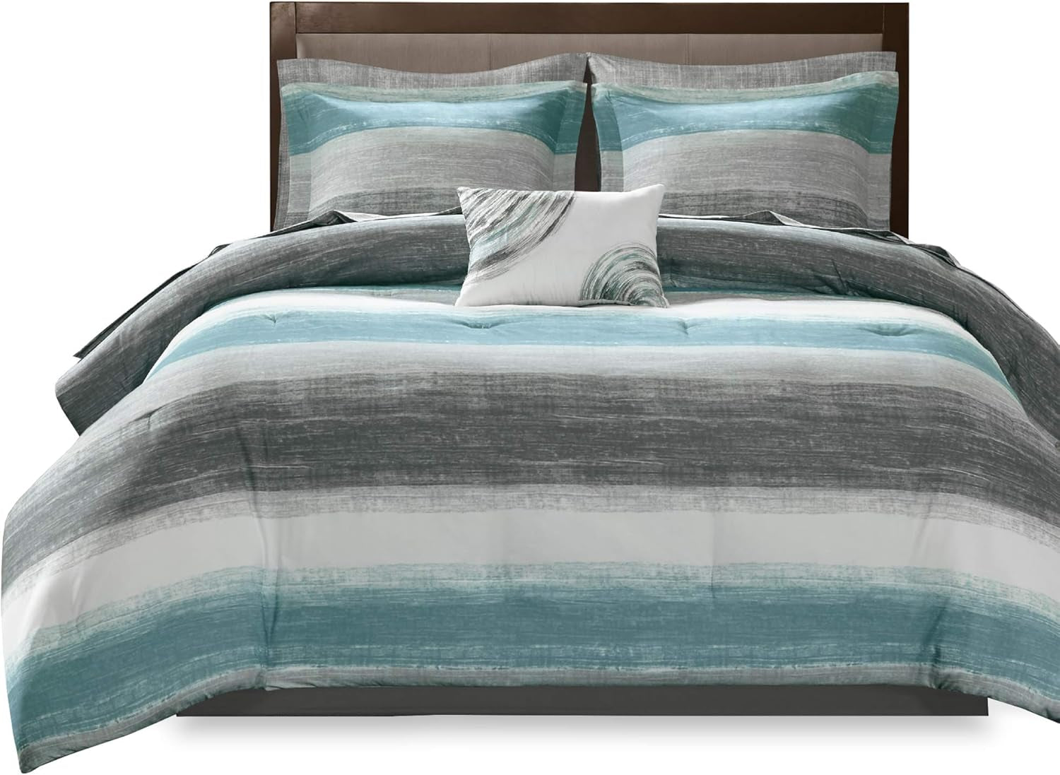 Essentials Cal King Comforter Set, Bed in a Bag, Watercolor Print Coastal Comforter & Chambray Cotton Sheet Set (104 in X 92 In) 9 Piece