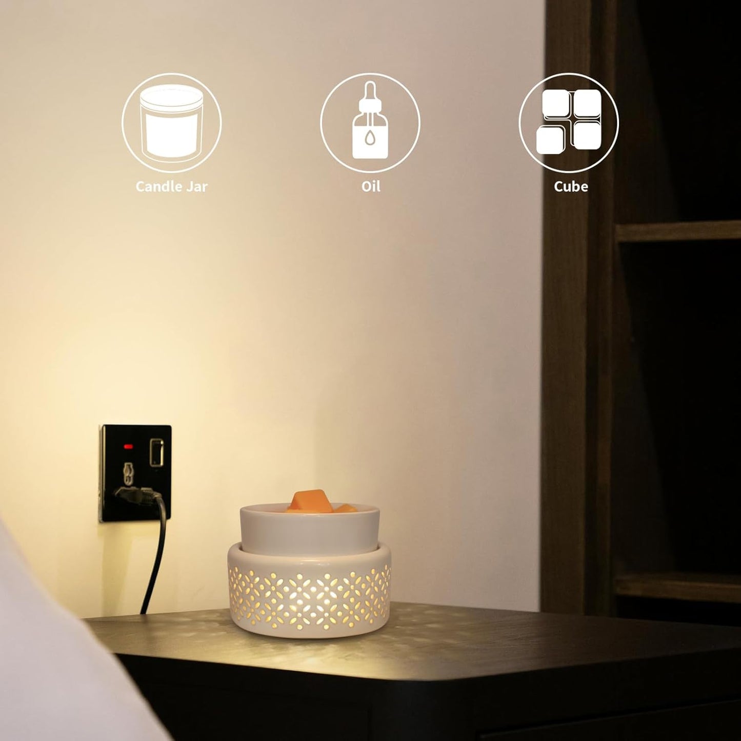 Ceramic Wax Melt Warmer - LED Night Light Candle Wax Warmer for Scented Wax, Electric Fragrance Wax Melter for Home