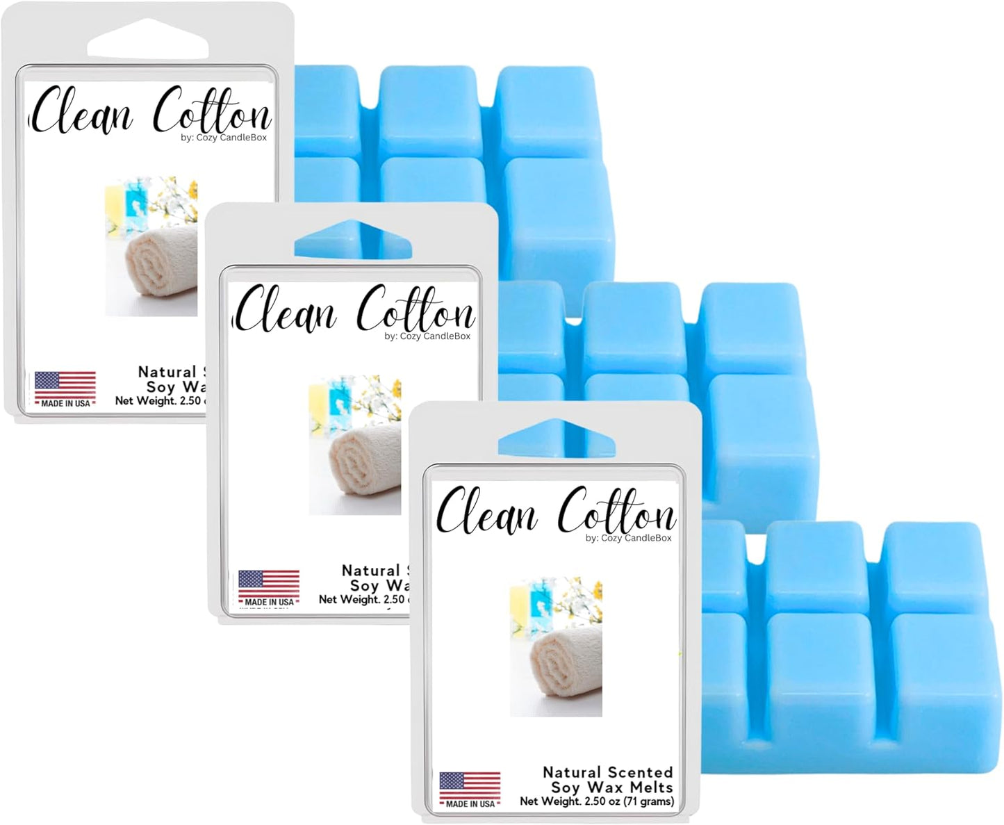 Soy Wax Melts, Clean Cotton Wax Melts Made with 100% Soy and Essential Fragrance Oils, Pack of 3