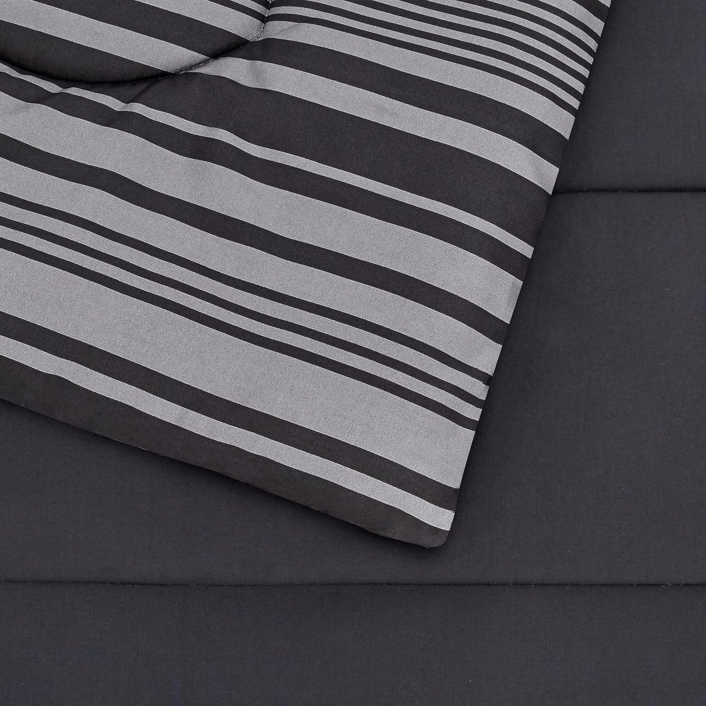 7-Piece Gray Calvin Stripe Bedding, Full/Queen Comforter Set with Sheets