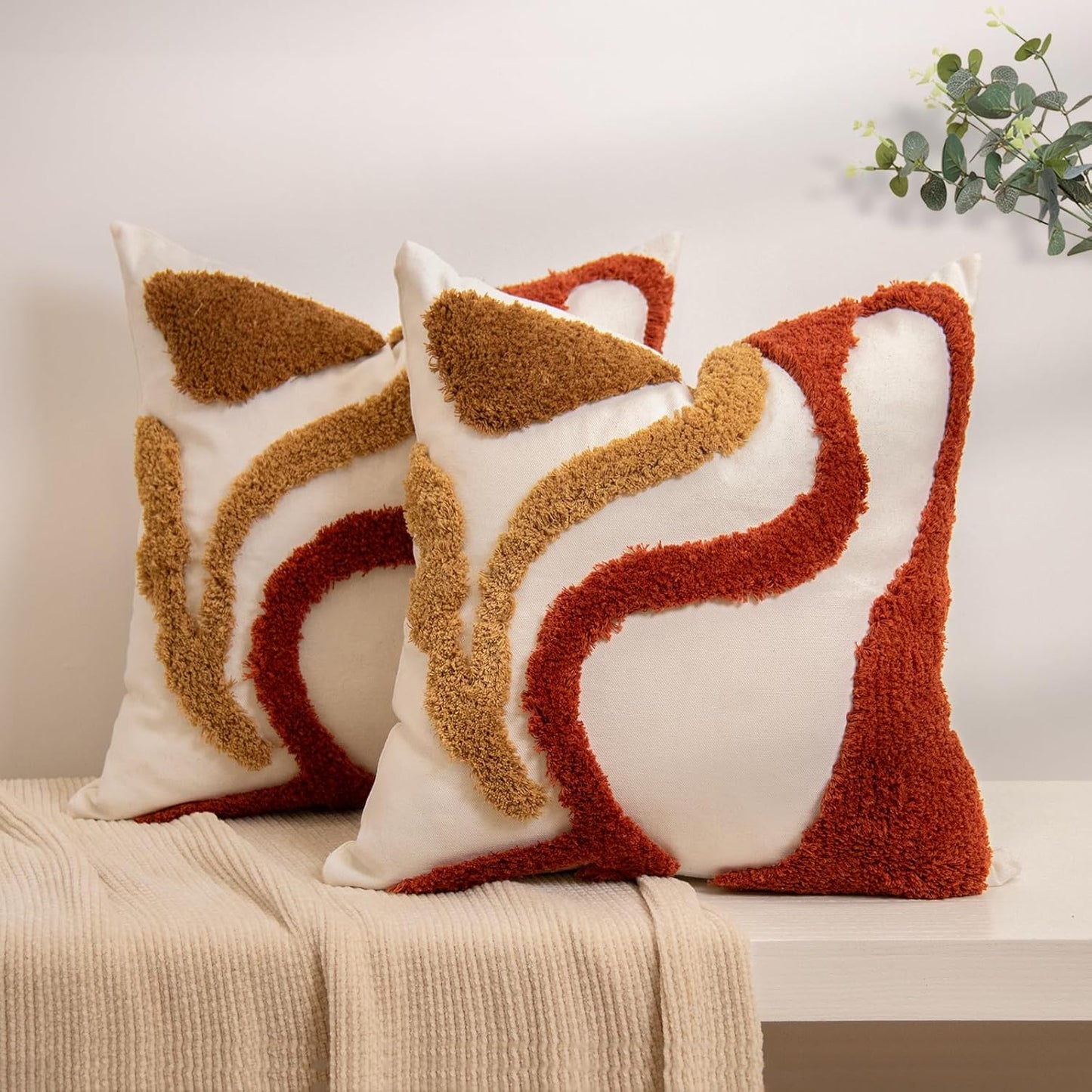 Throw Pillow Covers, 18X18 Set of 2-Tufted Boho Jacquard Pillow Covers