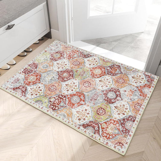 Moroccan Trellis Washable Rug, 2X3 Entryway Rug, Orange/Terracotta