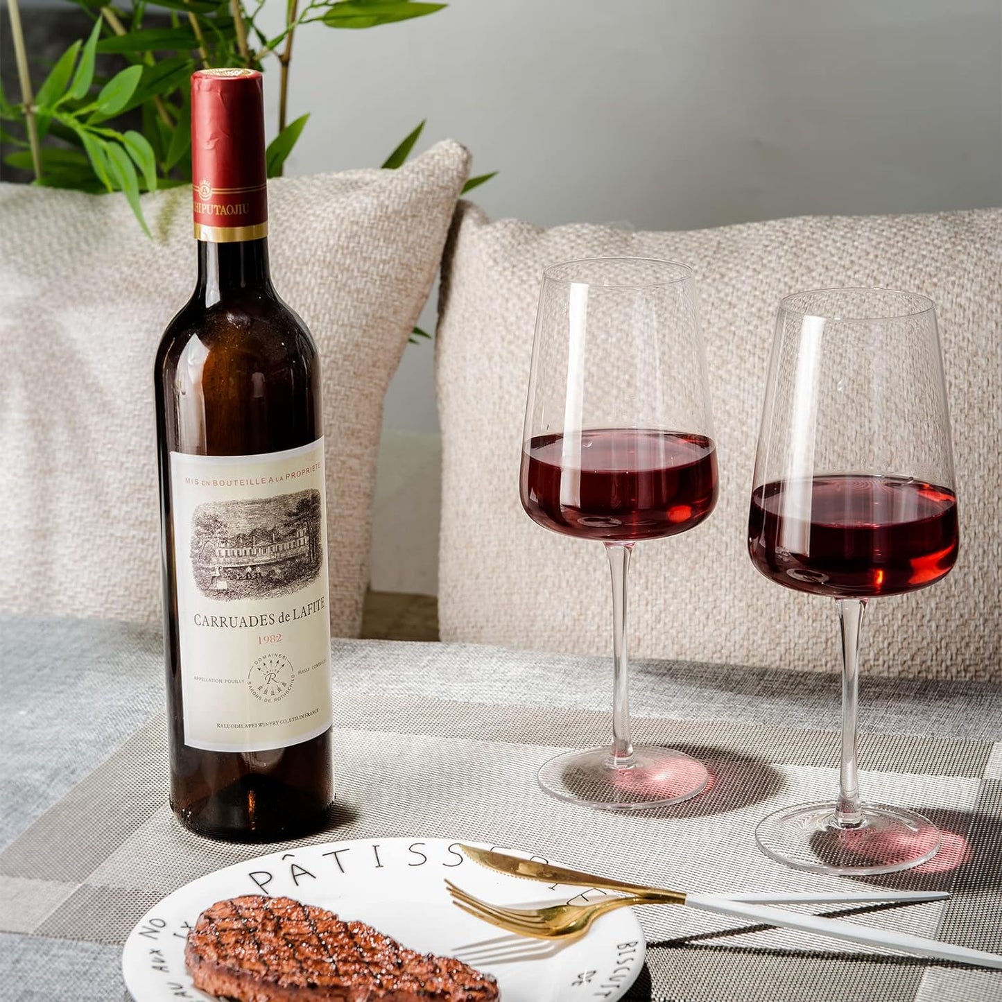 Hand Blown Red Wine Glasses Set of 4 – Premium Crystal Wine Glasses with Long Stem,19 Oz