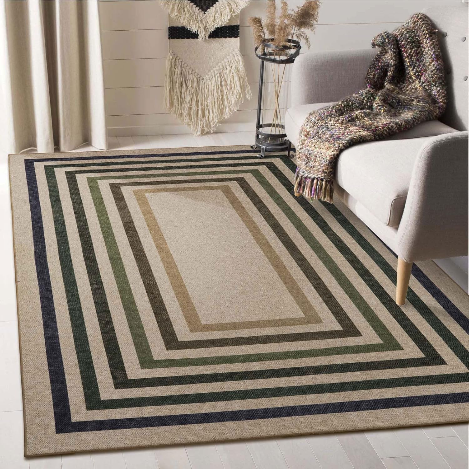 Modern Geometric Easy Jute Rug, Washable 5X7 Indoor/ Outdoor Rugs