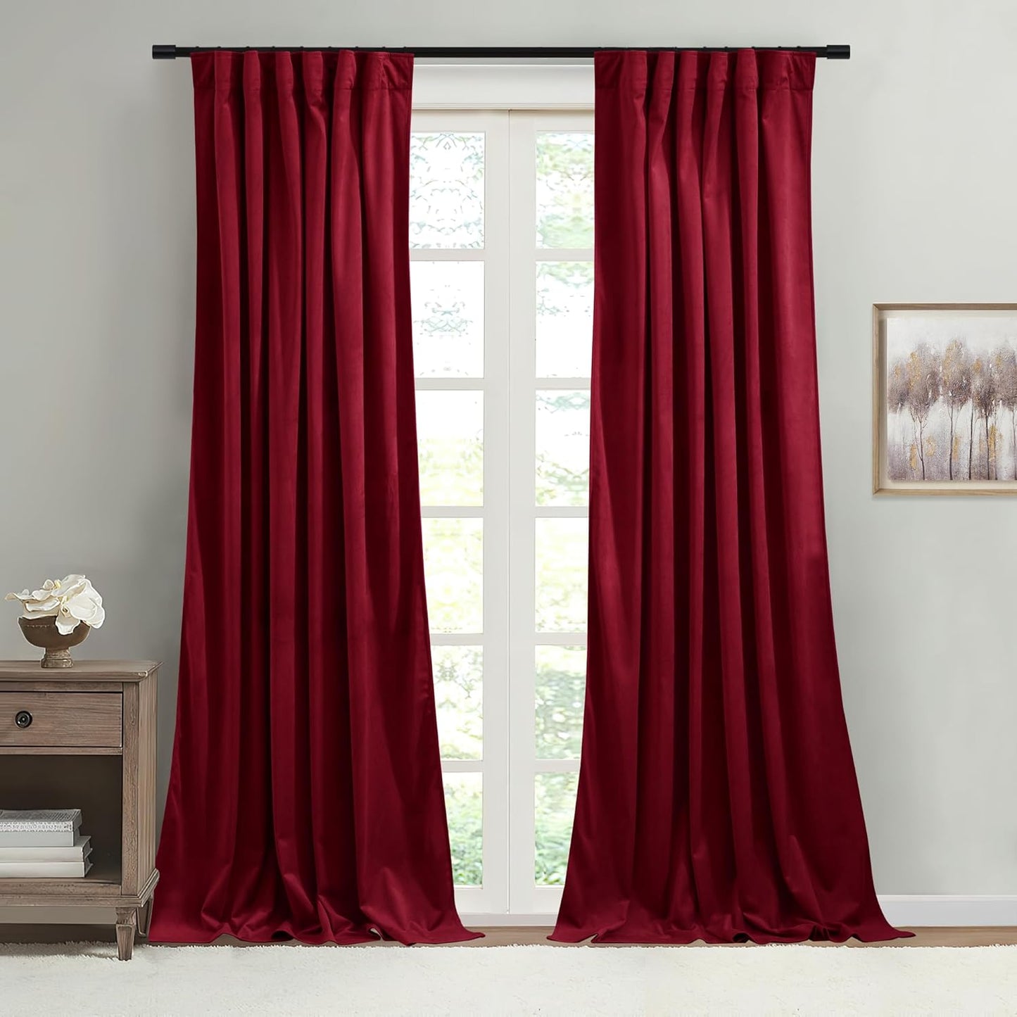 Red Velvet Curtains, Thermal Insulated Privacy Drapes, W52 X L84 Inches, 2 Panels