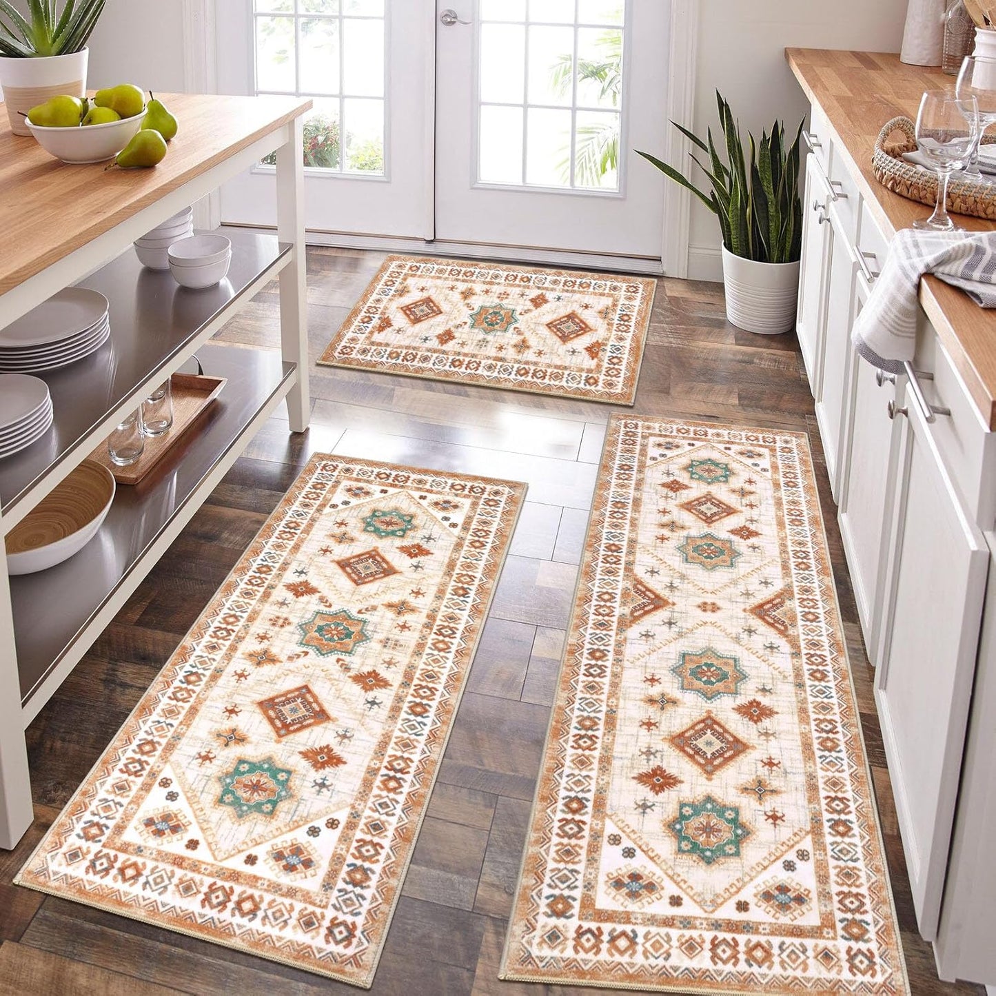 HEBE Boho Kitchen Rug Sets, 3 Piece with Runner, Non-Slip