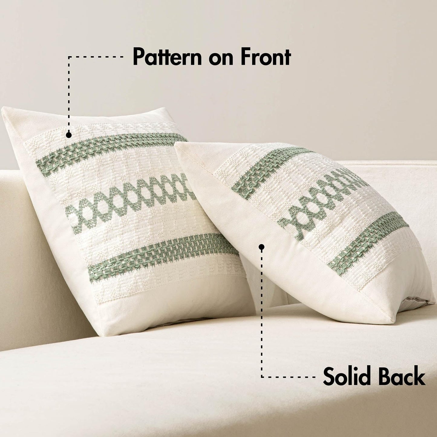 Set of 2 Sage Green Boho Decorative Lumbar Pillow Covers 12X20 Inch Farmhouse