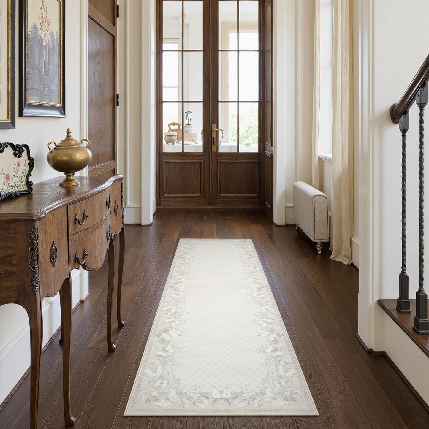 Runner Rug Non-Slip 2X6, Washable Butterfly Beige Rug Runners for Hallways, (Beige,2'X6')