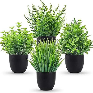 4 Packs of Artificial Plants, Small Faux Plants Black