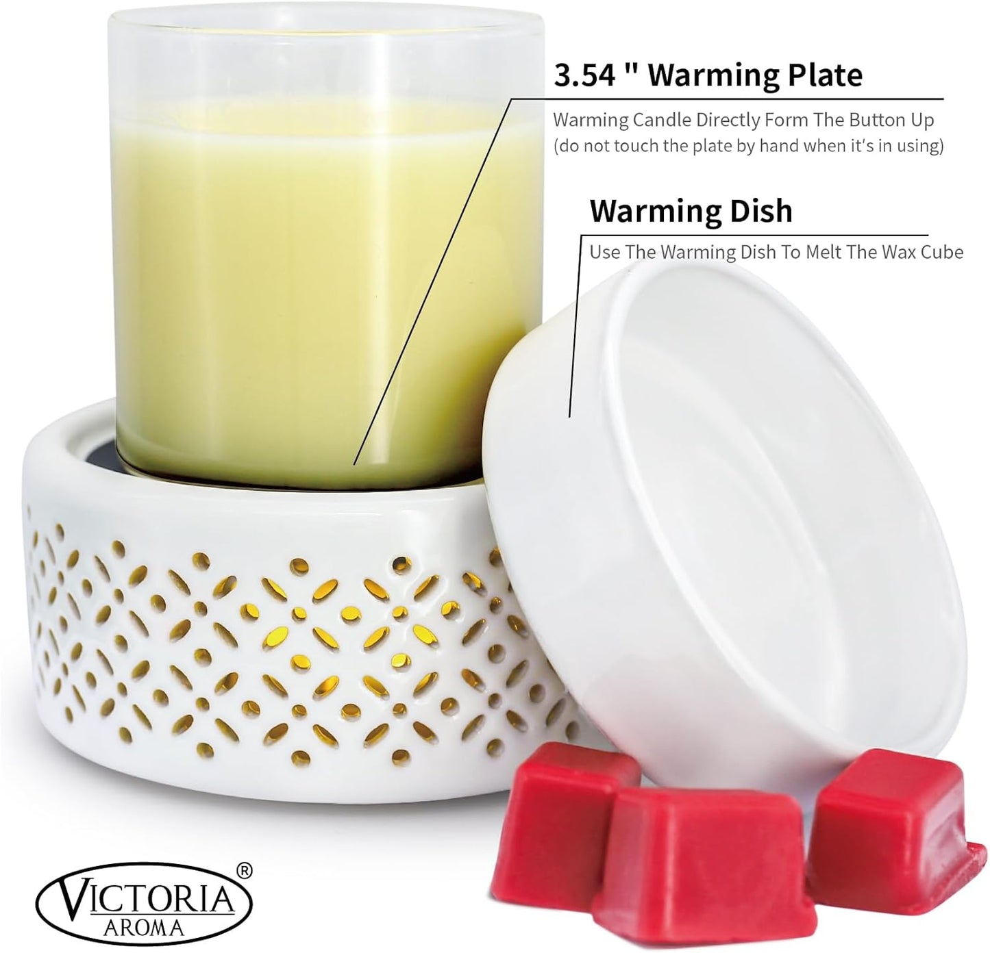 Ceramic Wax Melt Warmer - LED Night Light Candle Wax Warmer for Scented Wax, Electric Fragrance Wax Melter for Home