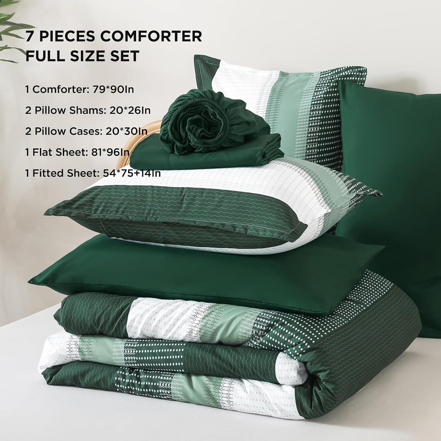 Full Size Comforter Set, Emerald Green, 7 Pieces