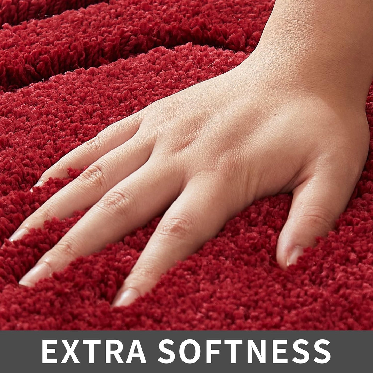 Extra Thick Bath Rugs Sets for Bathroom - Anti-Slip Bath Linen Sets Mats Soft Plush Shaggy (Red,20X32+24X48 -Inches)