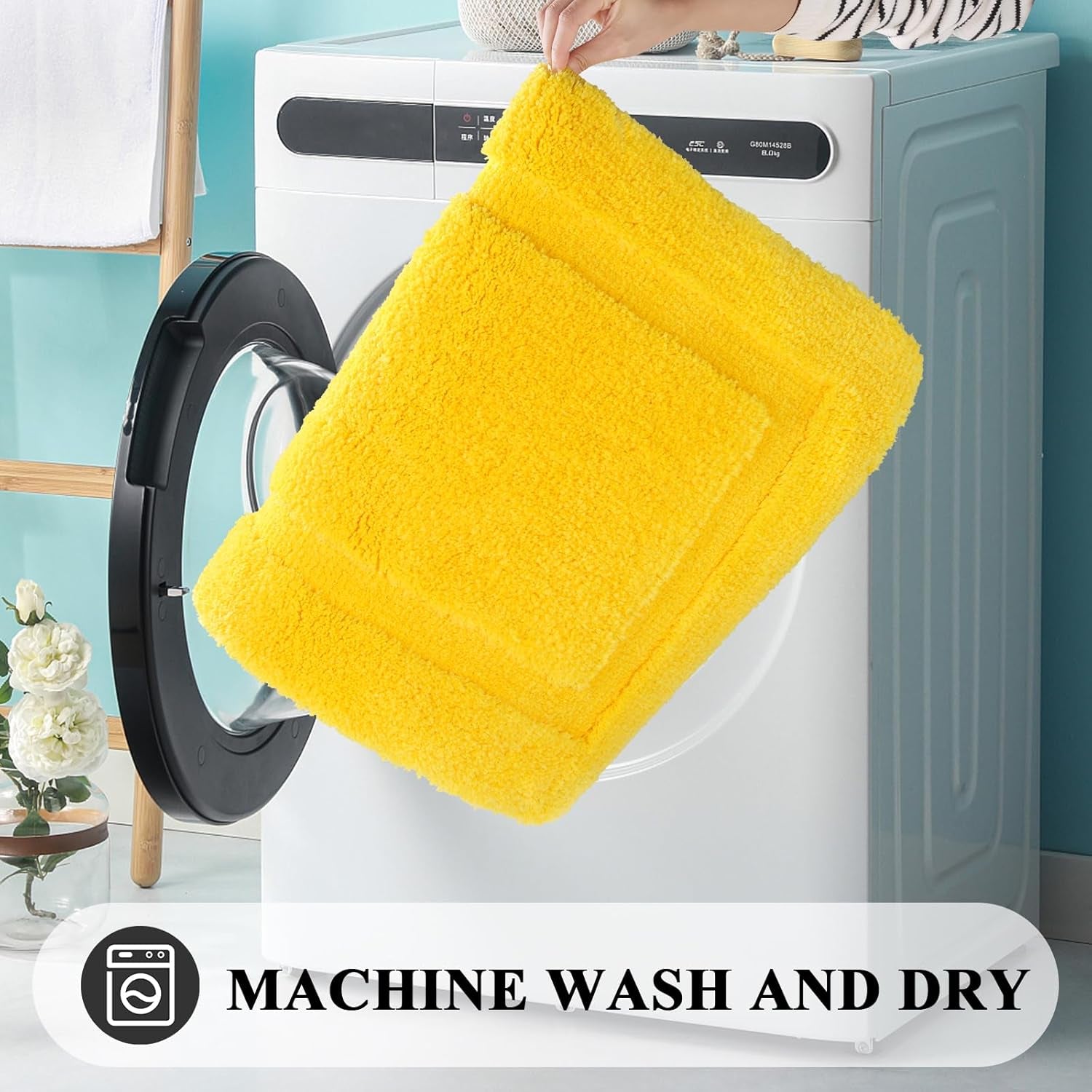 Small Bathroom Toilet Rugs Set of 2 Pieces, Bathmats 16X24 + 20X24 Inch Soft Absorbent Bath Rugs Non-Slip, Yellow