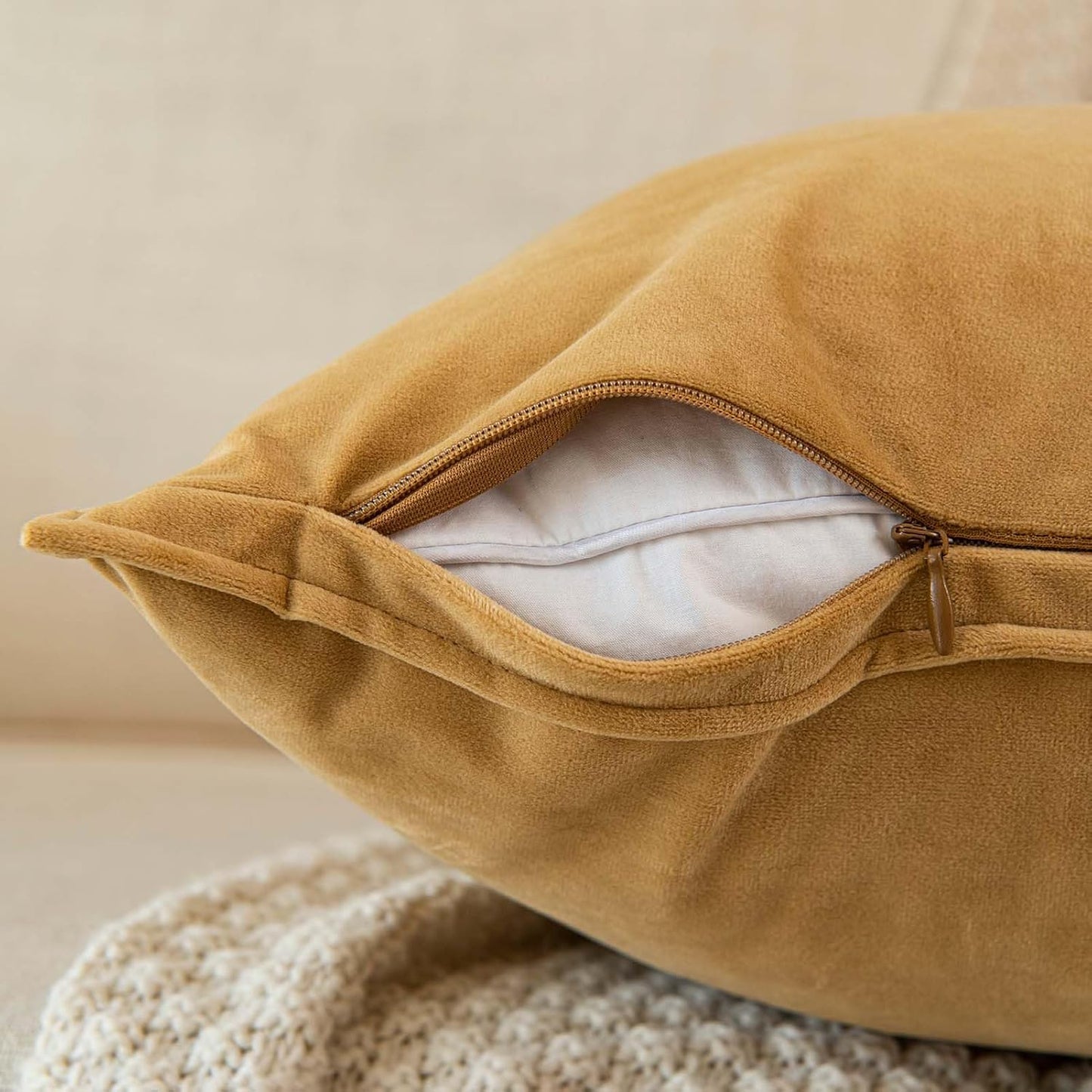 18X18 Pillow Covers Set of 2 Decorative Throw Pillow Covers Case Velvet Cushion, Khaki