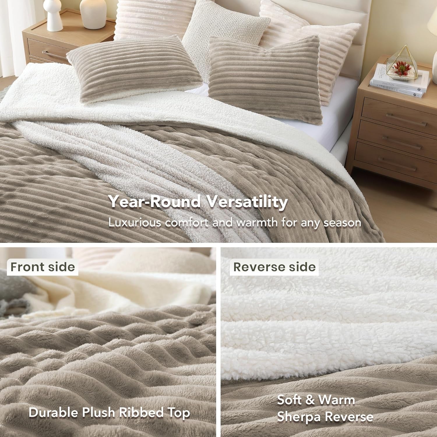 Twin Sherpa Comforter Set with 1 Pillow Sham, Reversible 2-Piece Bed Set (Taupe, 66'' X 86'')