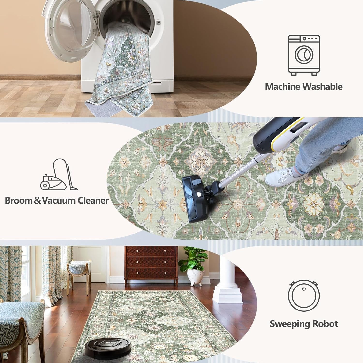 Boho Vintage Area Rugs 5×7 Traditional Green Carpet