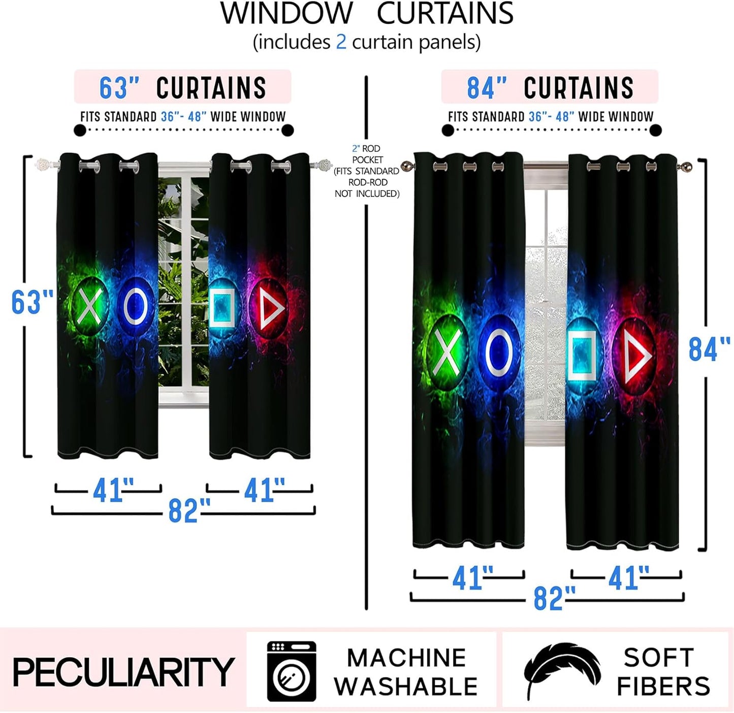 Blackout Window Gamer Curtain for Gamers, 82 in X 63 In