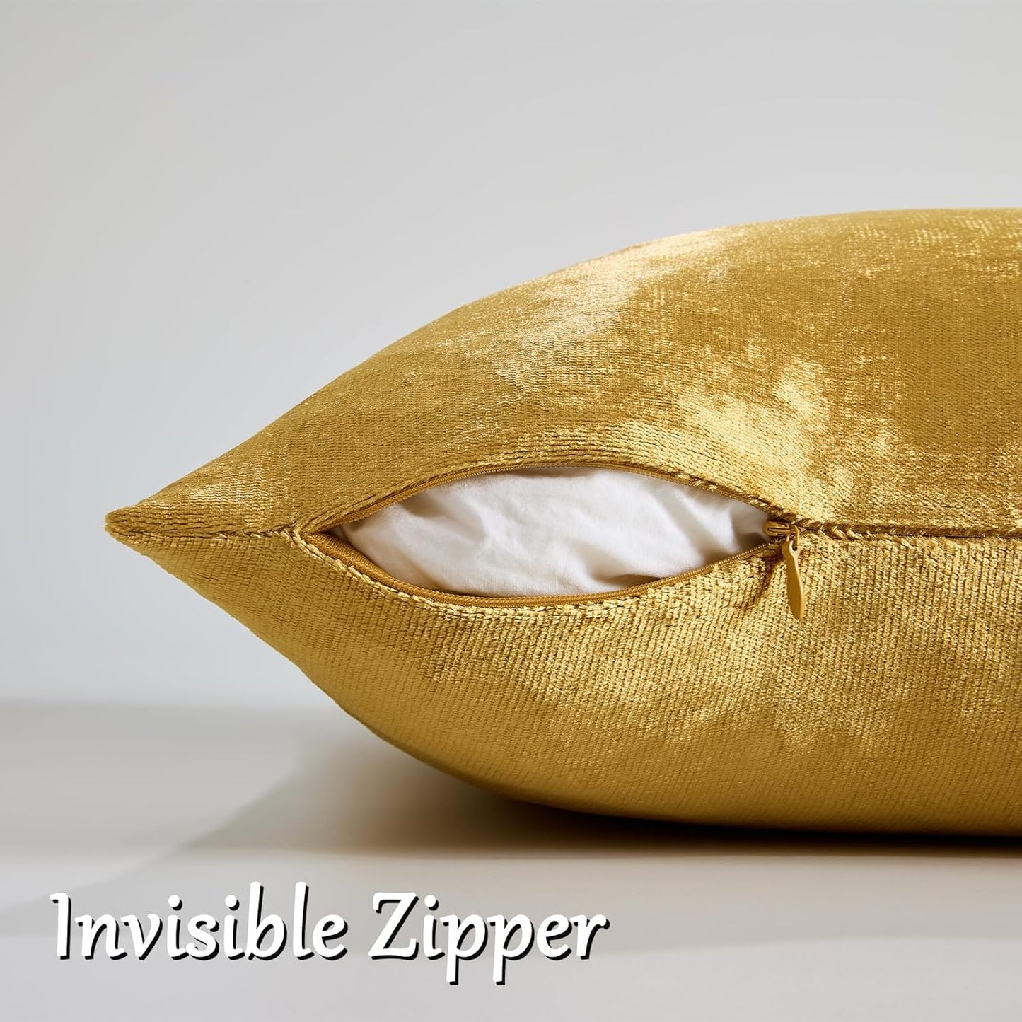 Gold Velvet Decorative 20X20 Throw Pillow Covers for Sofa Bed 2 Pack Soft Cushion Cover