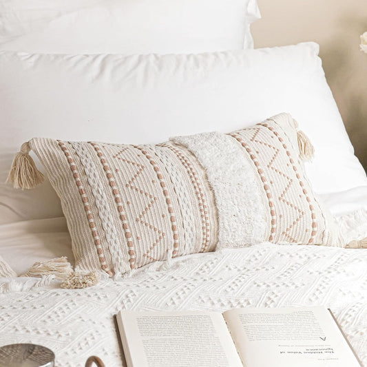 Decorative Lumbar Throw Pillow Cover 12X20 Cream Neutral White